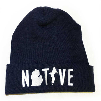 Hat - Michigan NATIVE Flip Knit - Navy Blue-Hats-Detroit Shirt Company