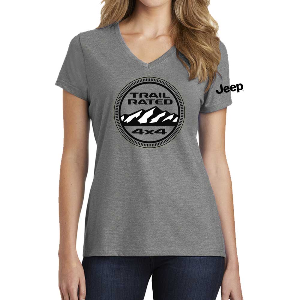 Ladies Jeep® Trail Rated V-neck - Heather Grey