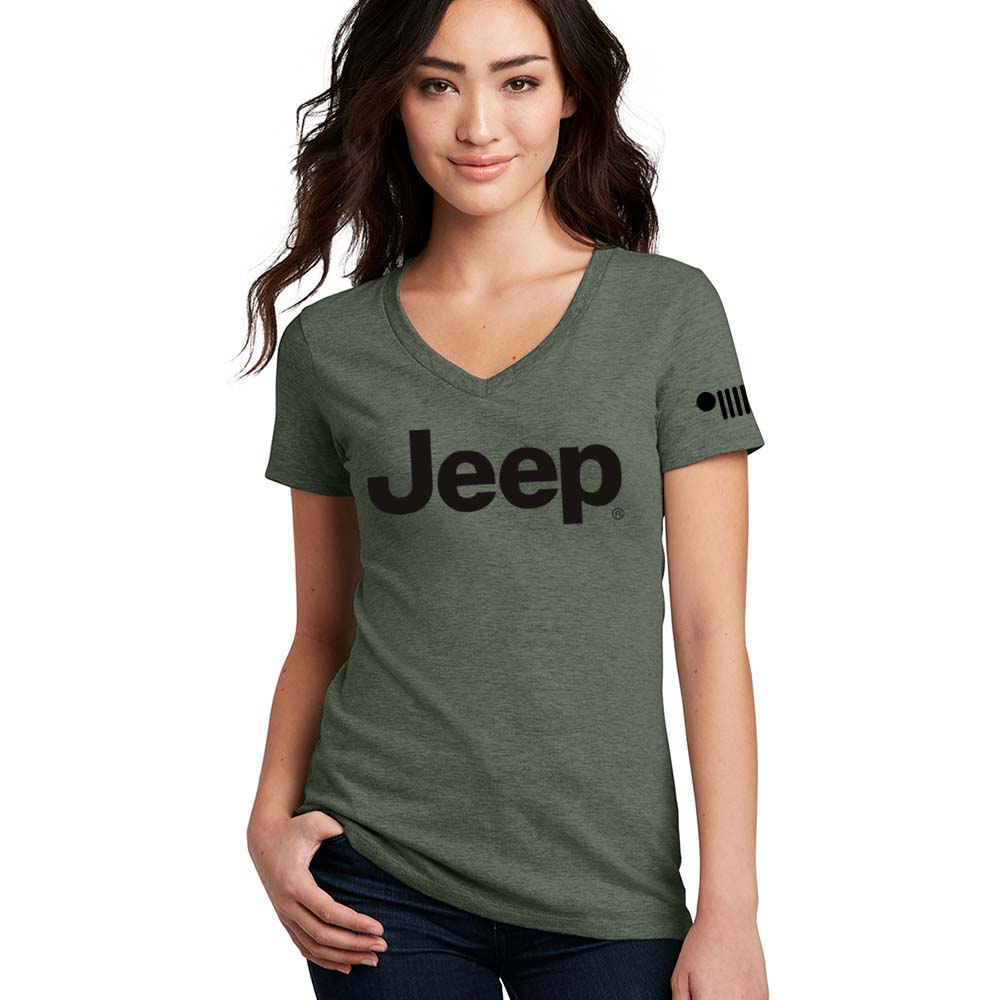 Ladies Jeep® Text V-neck - Military Green