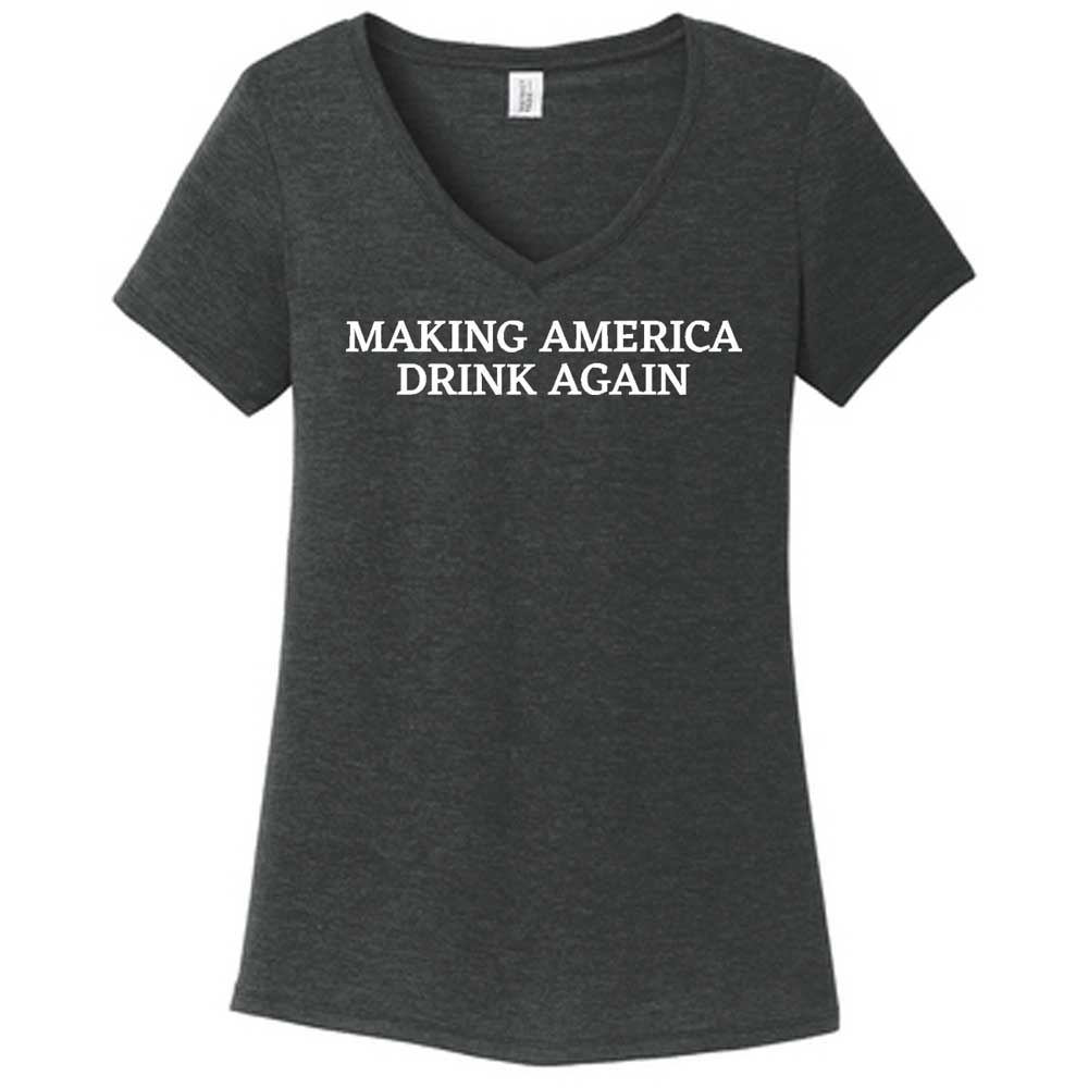 Ladies Relaxed V-neck Making America Drink Again - Heather Black