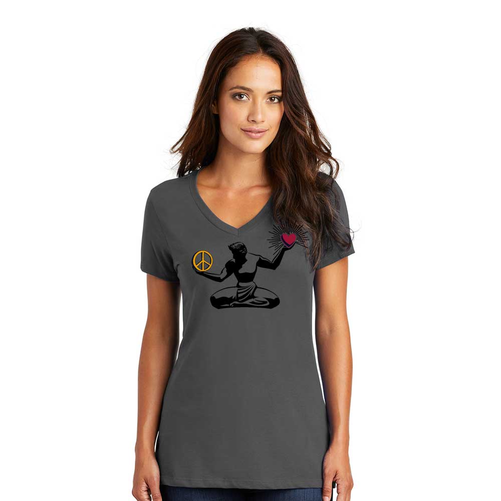Ladies Relaxed V-neck Peace Love Detroit T-shirt - Charcoal Grey