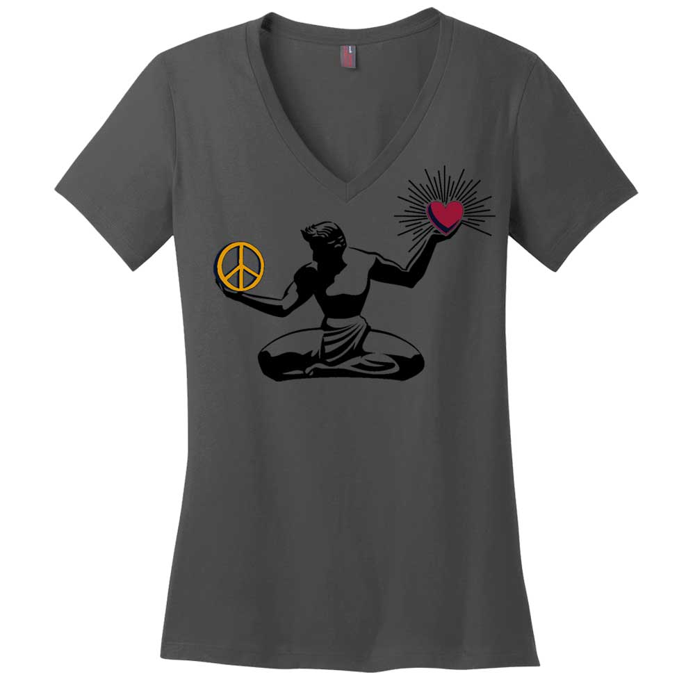 Ladies Relaxed V-neck Peace Love Detroit T-shirt - Charcoal Grey