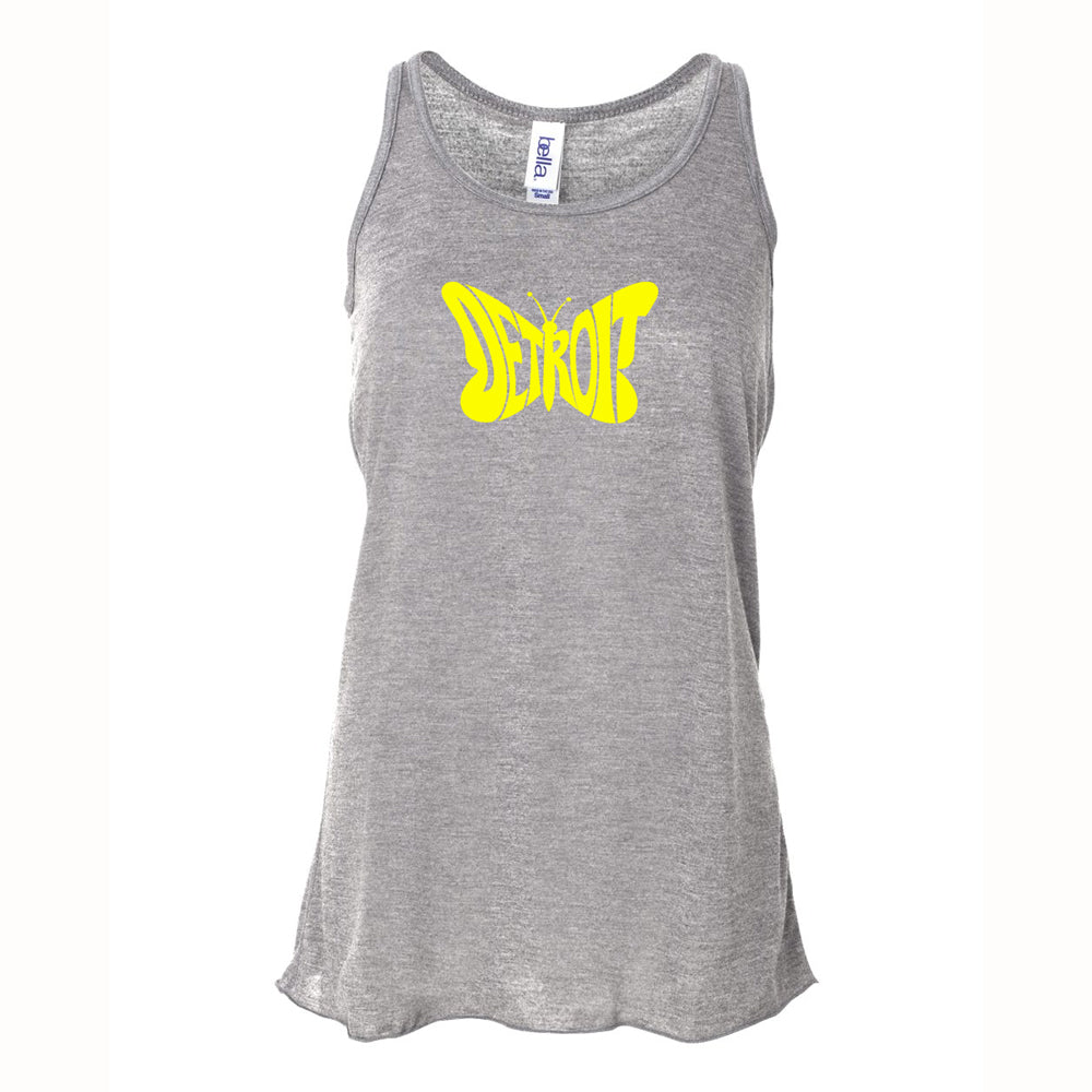 Ladies Relaxed Racerback Tank Top - Detroit Butterfly Heather Grey