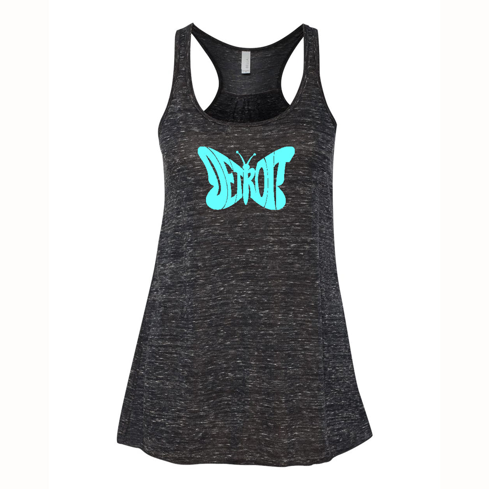 Ladies Relaxed Racerback Tank Top - Detroit Butterfly Black Marble