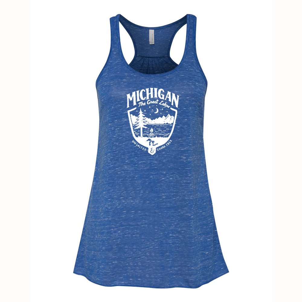 Ladies Relaxed Racerback Tank Top - Michigan Shield Marble Blue