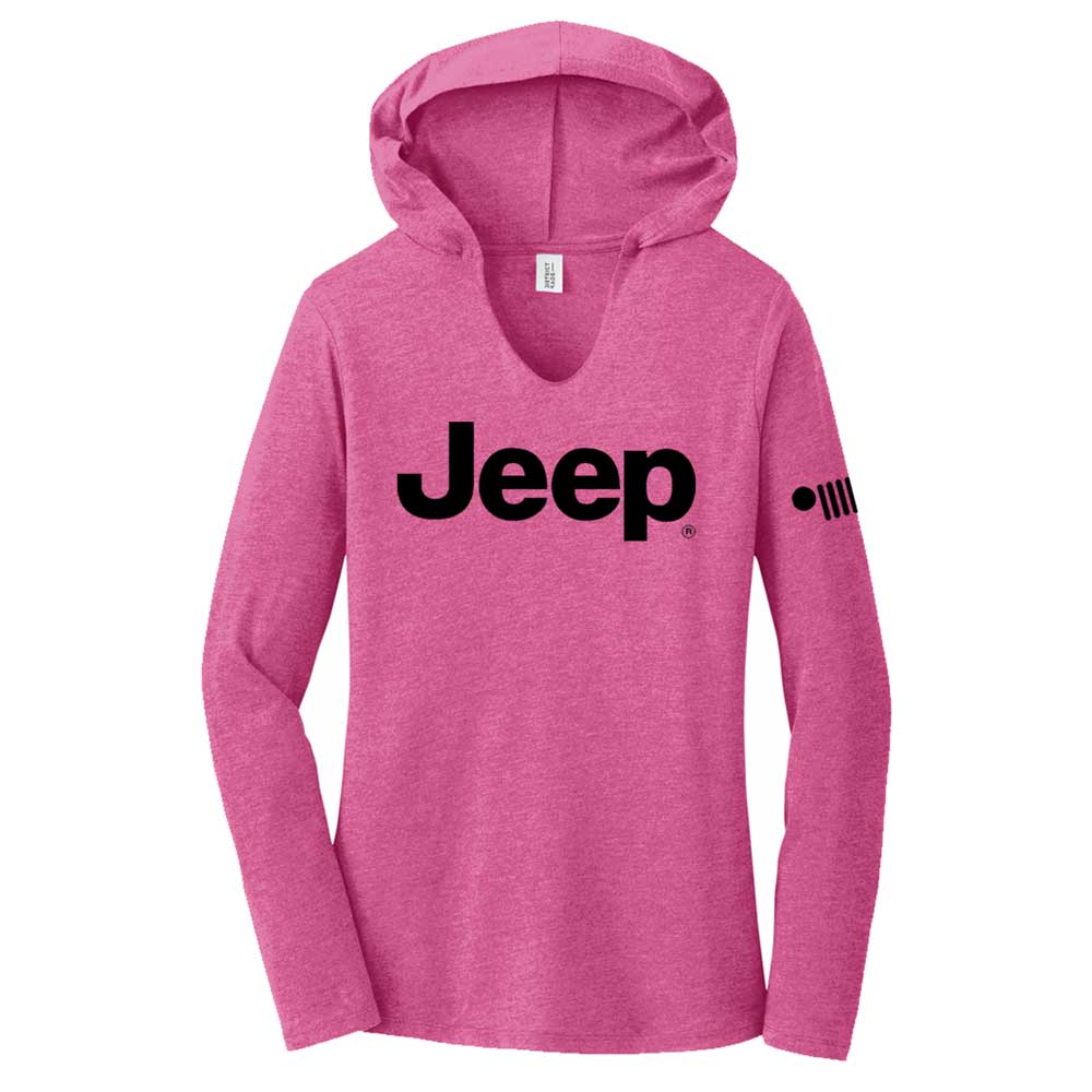 Ladies Jeep® Text Triblend Hooded Pullover - Bright Pink Heather