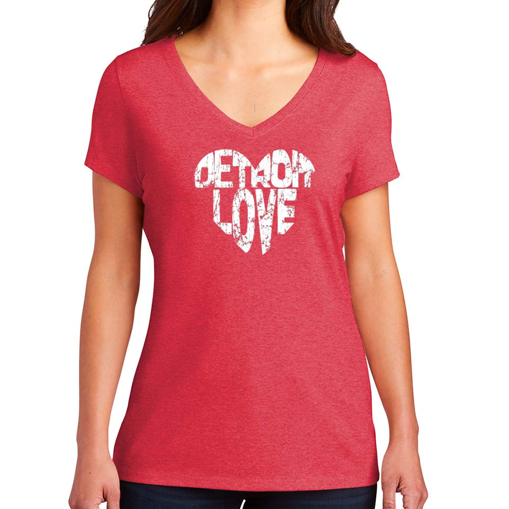Ladies Relaxed V-neck Detroit Love T-shirt - Triblend Red