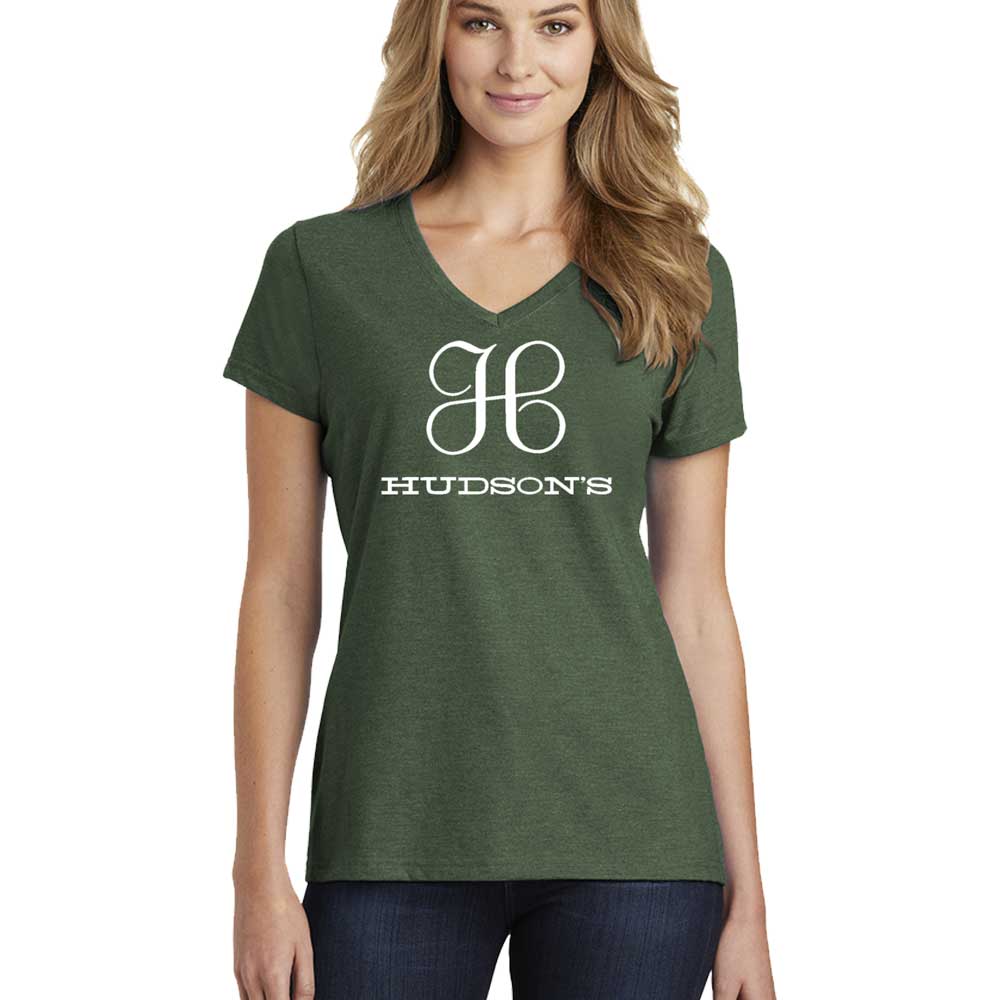 Ladies Relaxed V-neck Detroit Hudson's T-shirt - Heather Forest