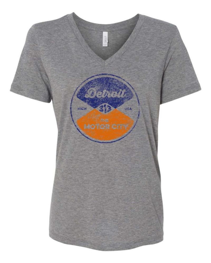 Ladies Relaxed V-neck Detroit Reel T-shirt - Triblend Grey — Detroit Shirt  Company