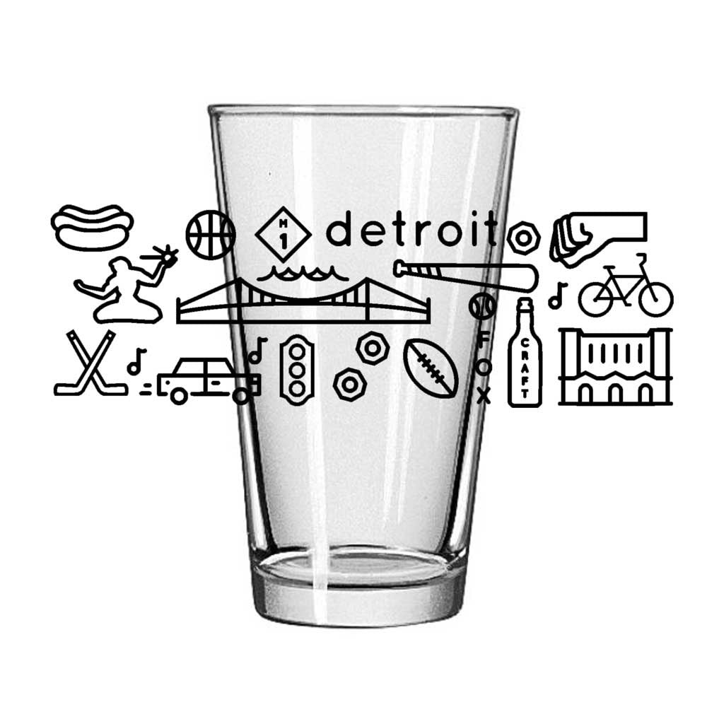 Pint Glass - Detroit Icons-Glassware-Detroit Shirt Company