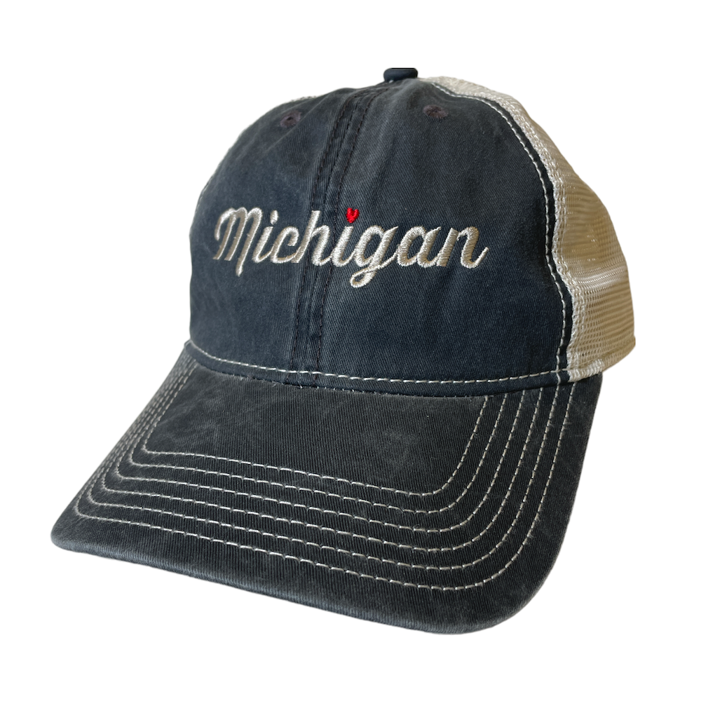 Hat - Michigan Heart Low Profile Trucker - Steel Blue/Khaki