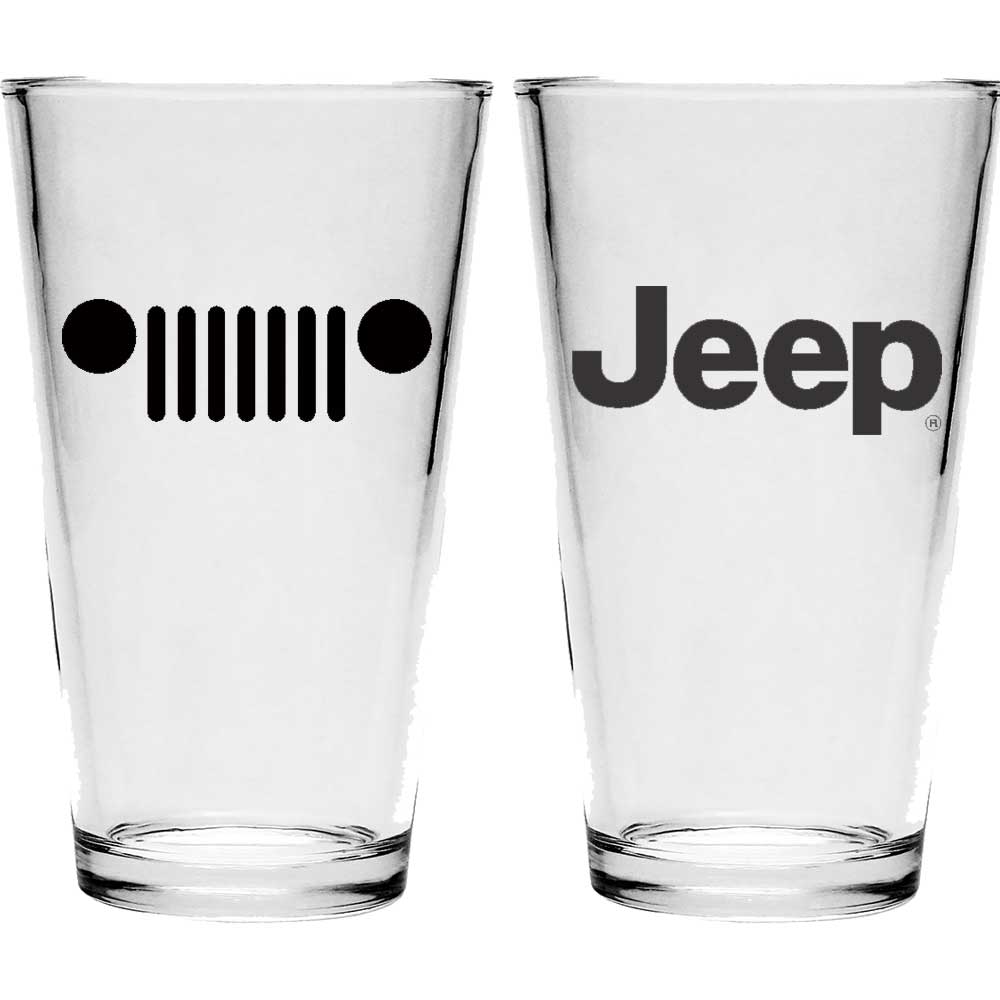 Pint Glass - Jeep Text / Jeep Grille (Black)
