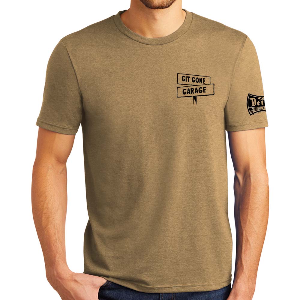 Mens Detroit Speed Shop Git Gone Garage T-shirt - Coyote Brown Triblend