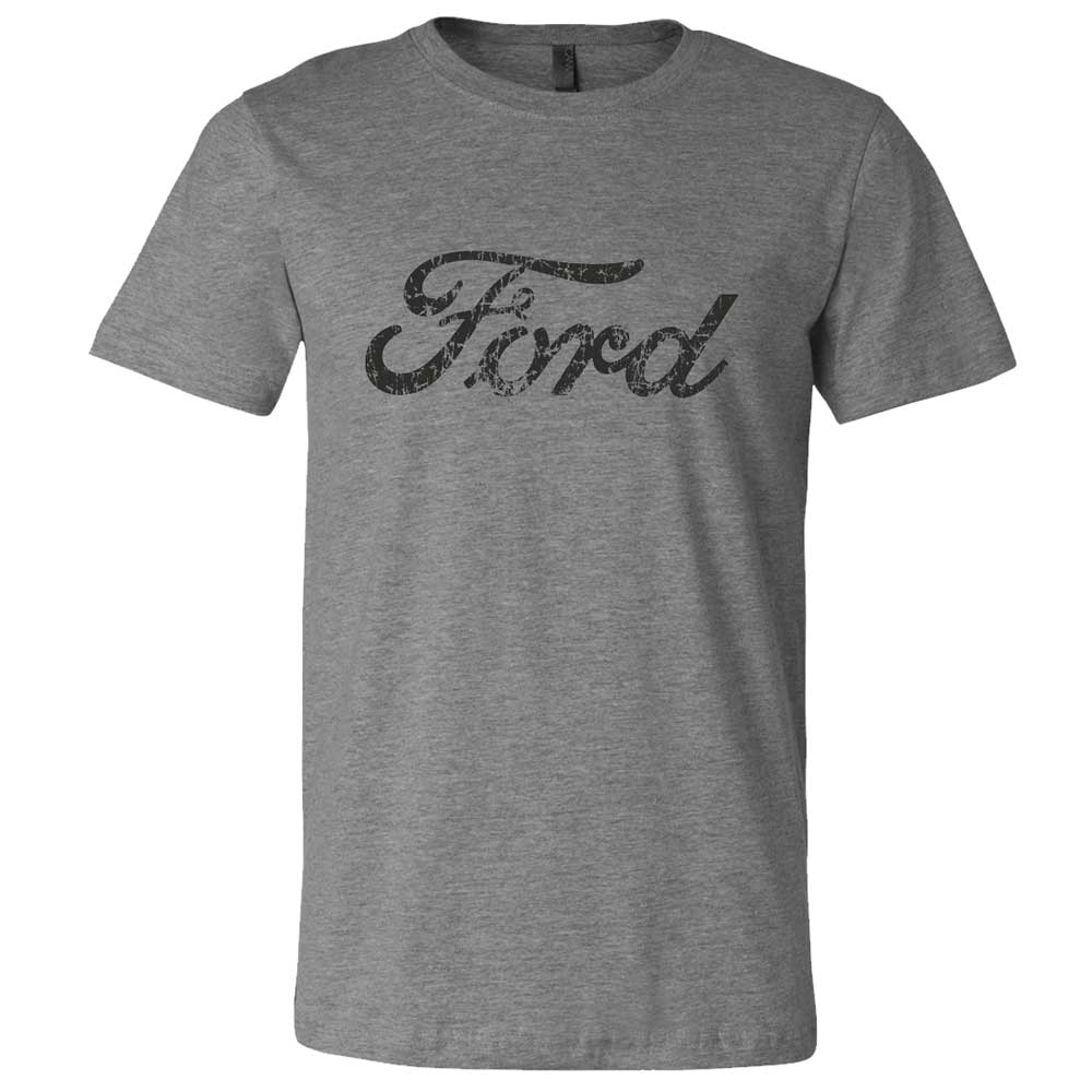 Mens Ford Distressed Text - Triblend Grey