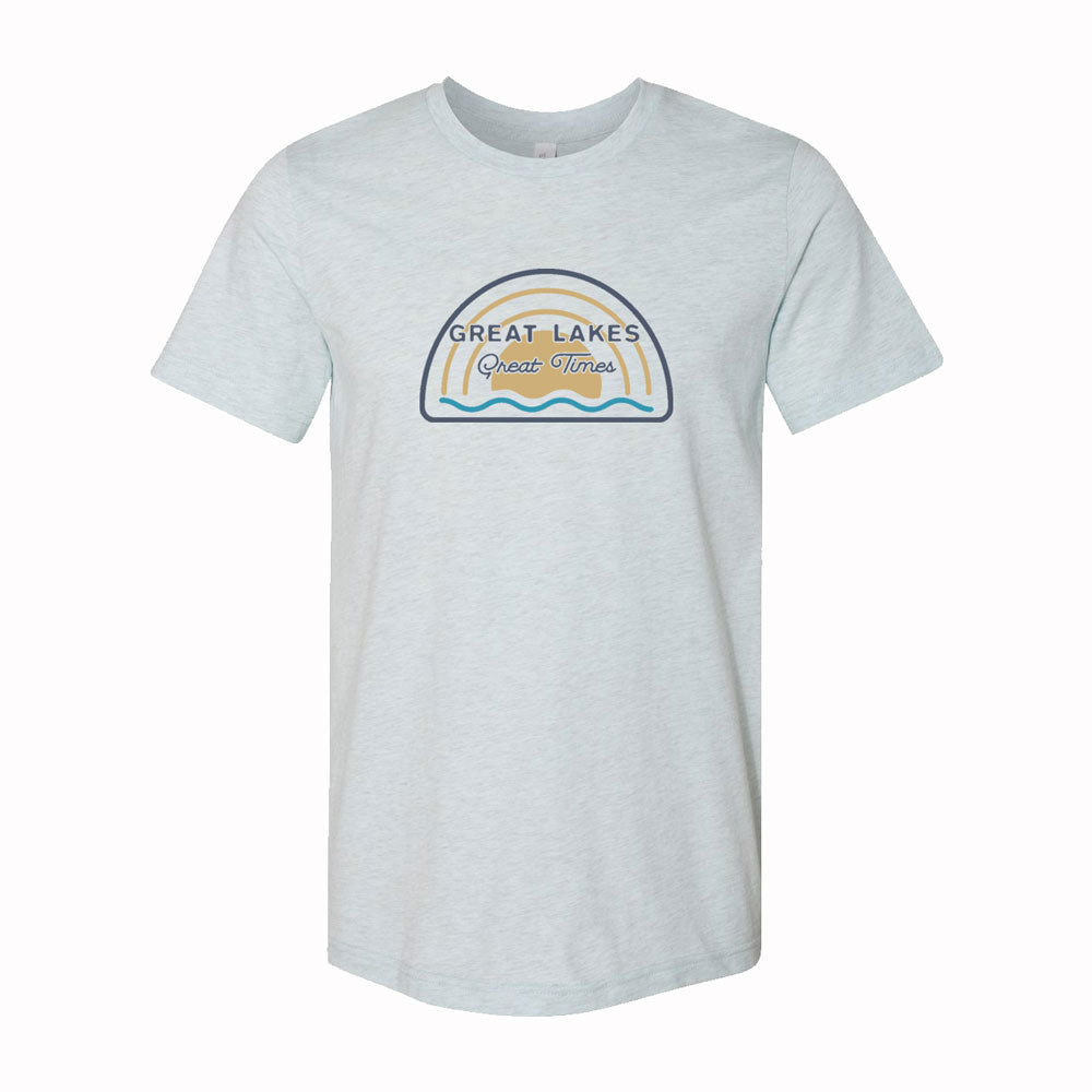 Mens Michigan Great Lakes Great Times T-shirt (Heather Ice Blue)