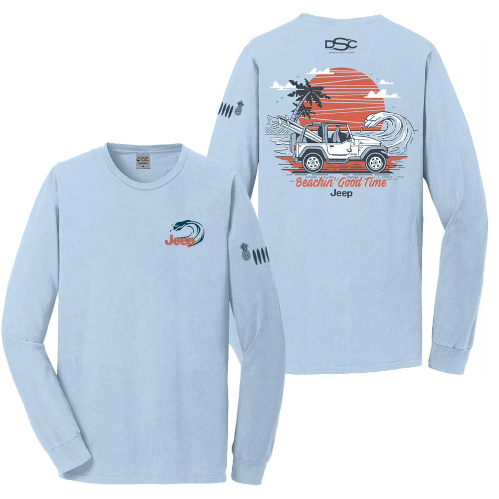 Mens Jeep® Wrangler Beachin' Good Time Longsleeve T-Shirt - Beach Wash Glacier Blue
