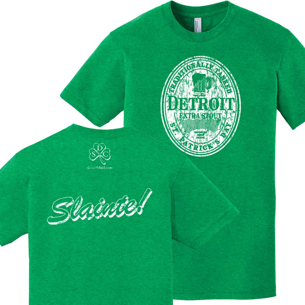 Mens Detroit Extra Stout St. Patrick's Day T-shirt (Heather Kelly Green)