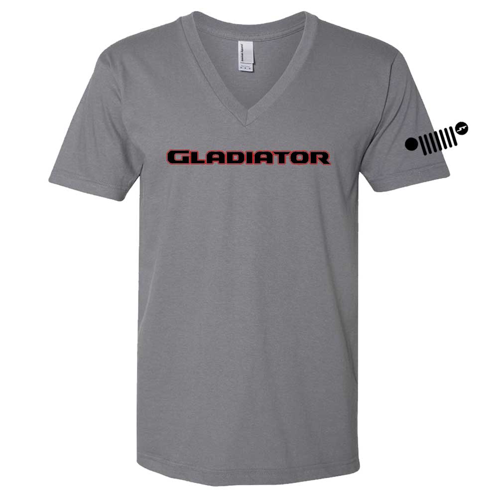 Mens/Unisex V-neck Jeep® Gladiator Red/Black T-Shirt - Slate Grey