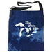 A stylish denim tote with Michigan The Lake Life printed in white on a tie dye tote bag