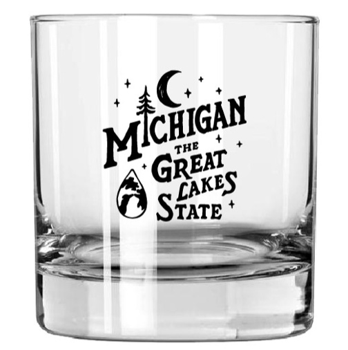 Whiskey Rocks Glass - Michigan Vintage Font