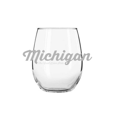 Wine Glass - Michigan Script-Glassware-Detroit Shirt Company
