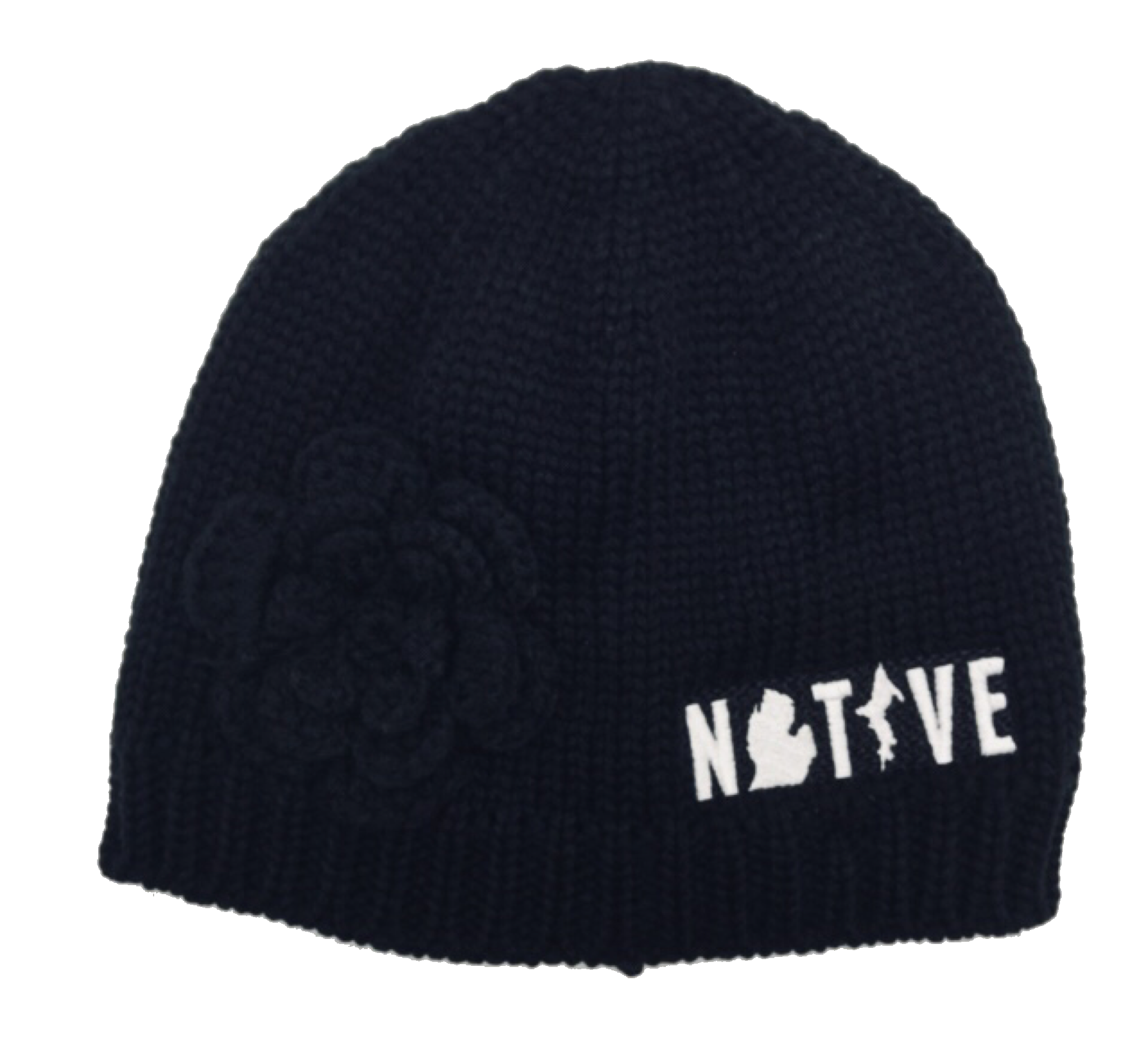 Hat - Michigan Native Knit with flower - Black