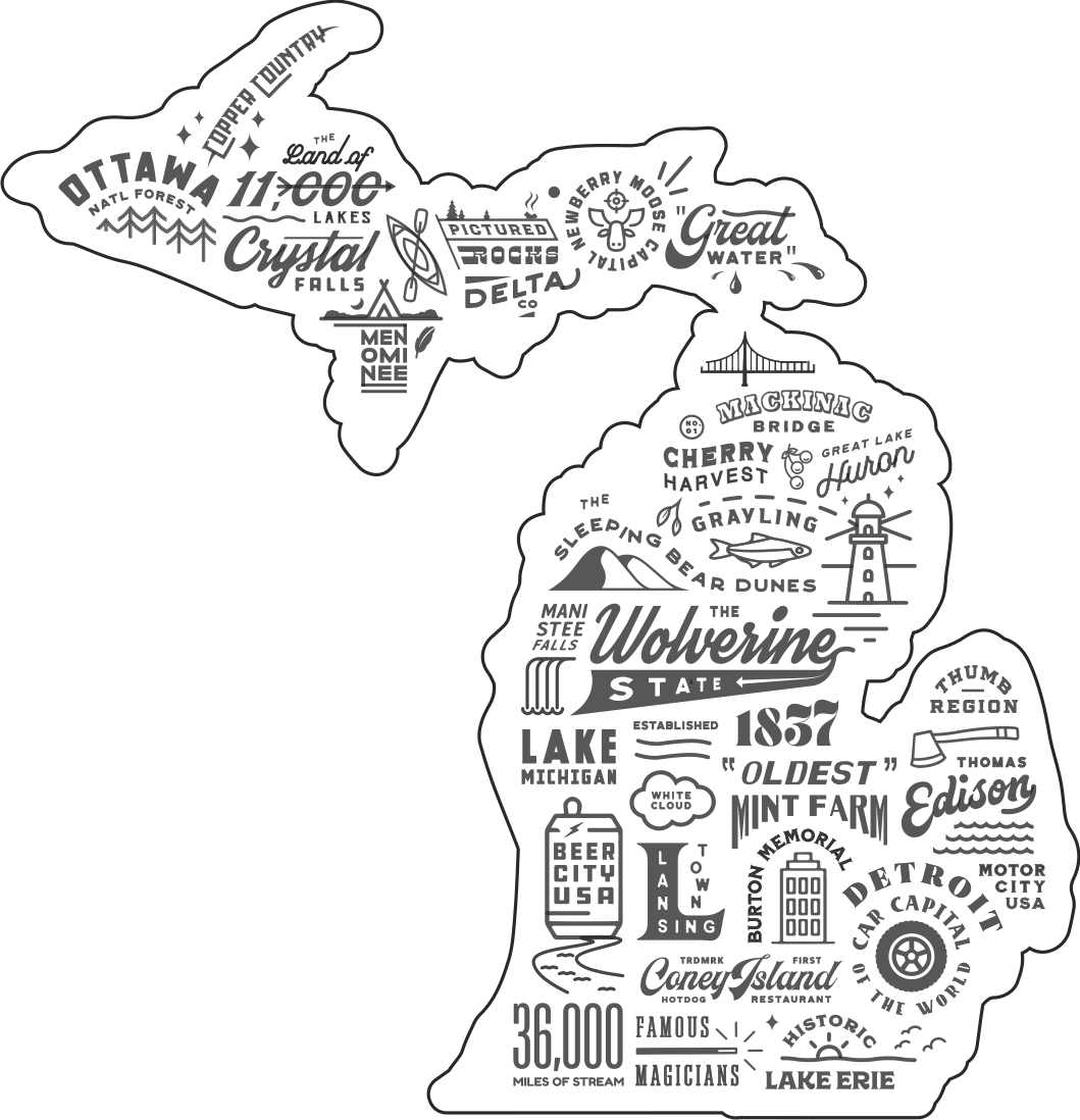 Mens Michigan Places T-shirt (Deep Blue)