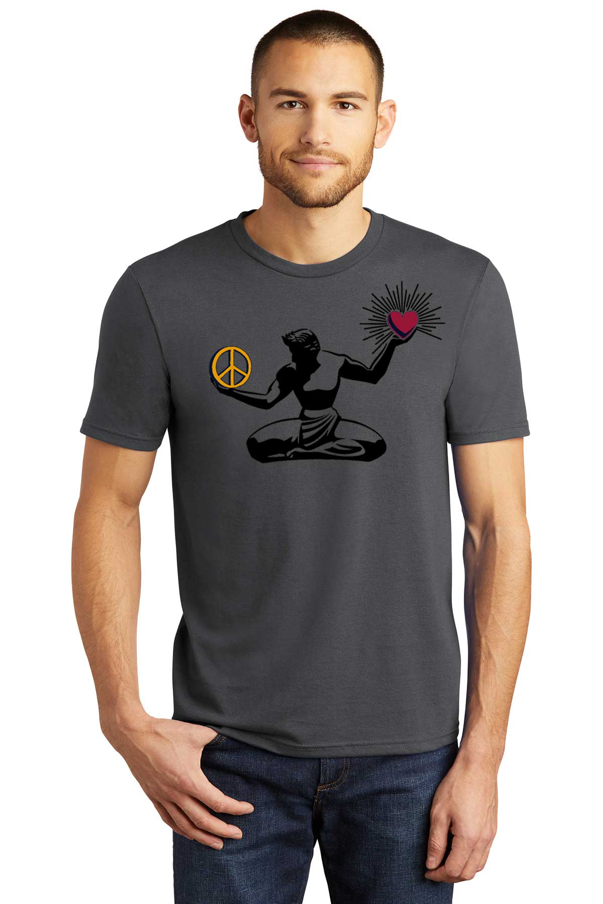 Mens Peace Love Detroit T-shirt - Charcoal
